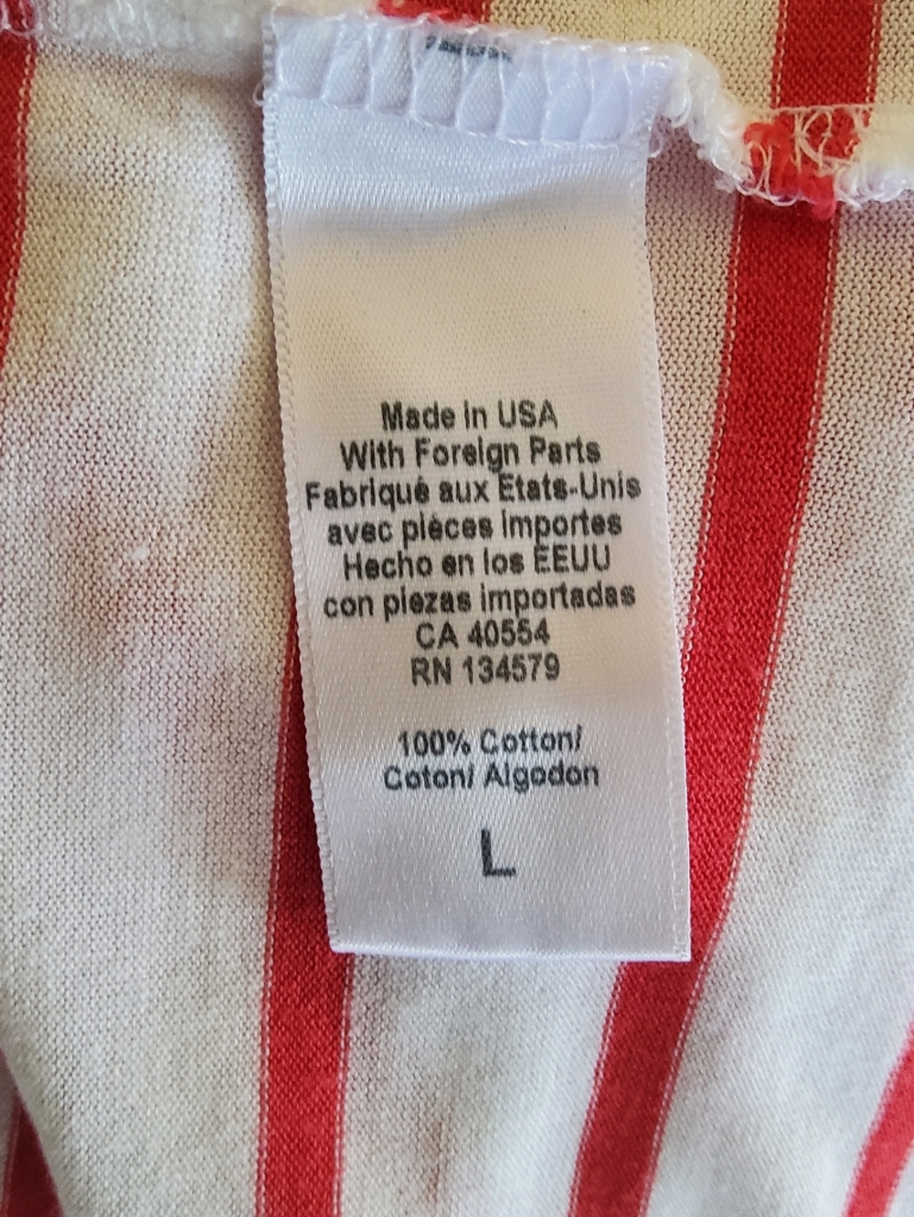 NWOT Sundry "Merci" Striped 100% Cotton Long Sleeve Tee Top Size L Red White - Picture 7 of 8